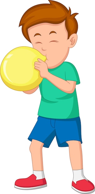 Vector cute boy blowing balloons