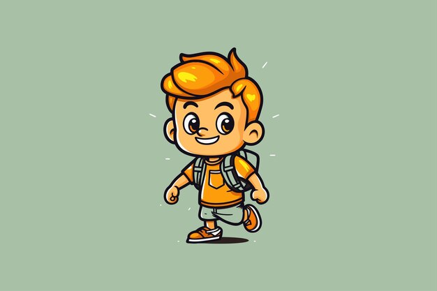 Cute boy cartoon character vector illustration Isolated on green background