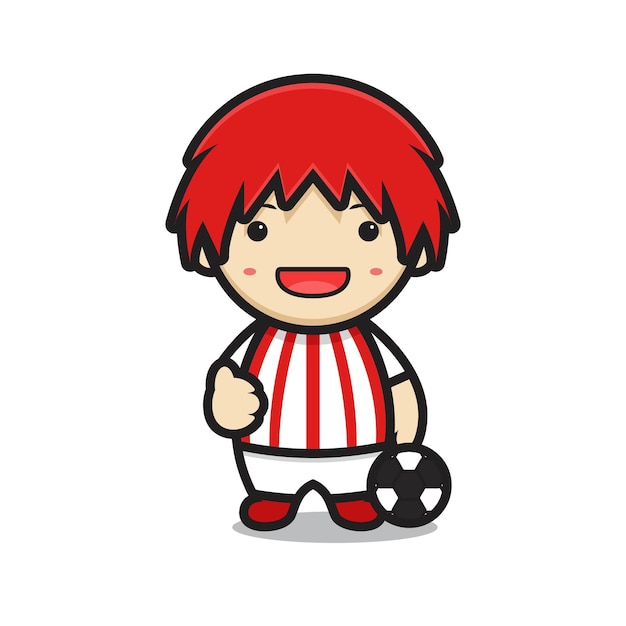 Cute boy cartoon character with football costume and good pose