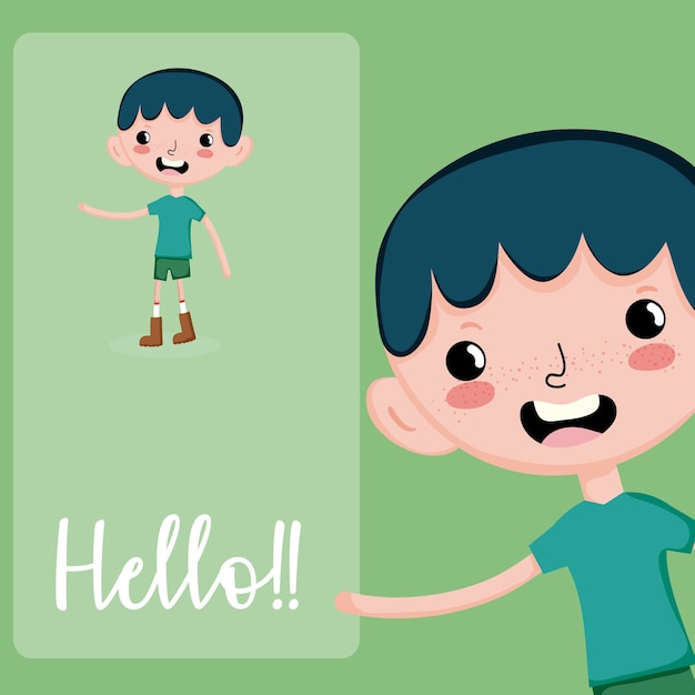 Cute boy cartoon hello card 