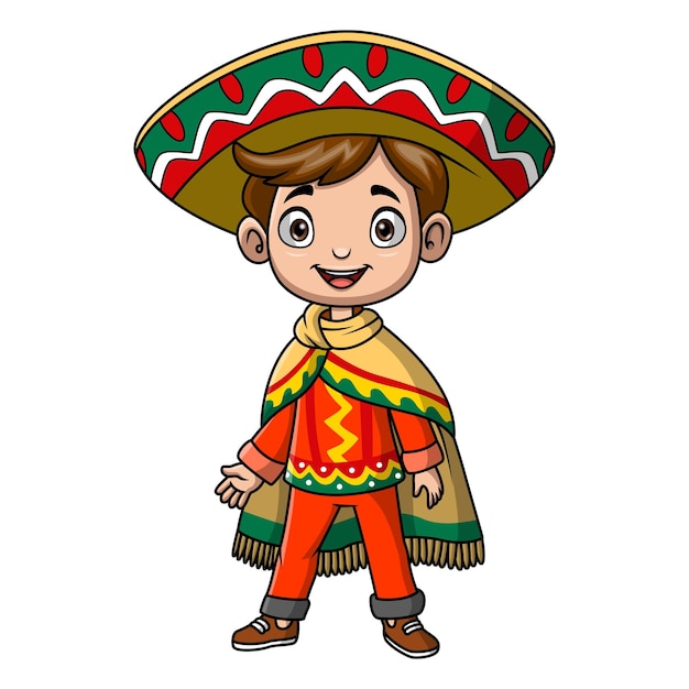 Cute boy cartoon wearing costume mexico