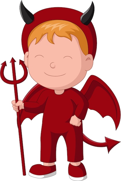 Vector cute boy cartoon wearing halloween devil costume