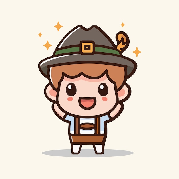 Cute boy celebrate oktoberfest cartoon icon illustration