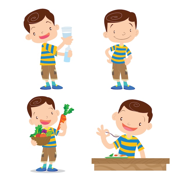 Cute boy character cartoon many action.