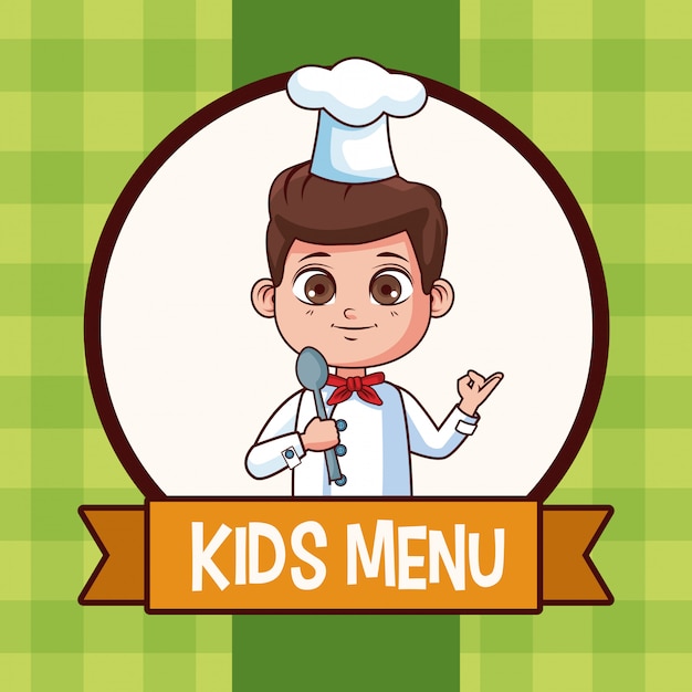 Cute boy chef cartoon kids menu 