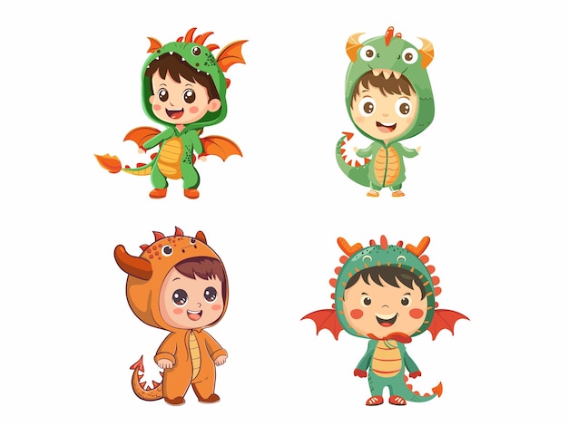 Vector cute boy in dragon costume