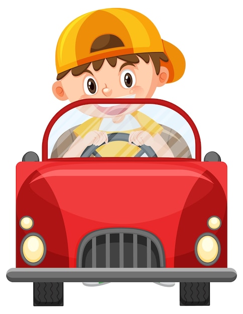 Cute boy driving car cartoon