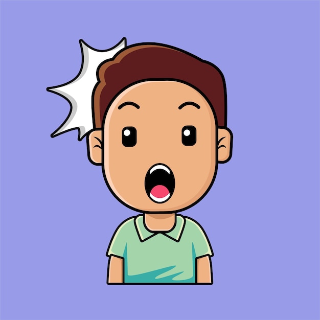 Cute boy emoji surprised, amazed, wow face expression cartoon