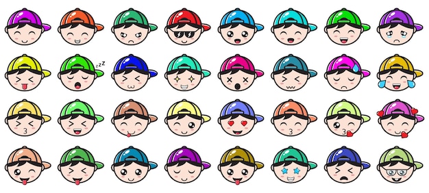 Cute boy emoticon wearing hat cartoon illustration