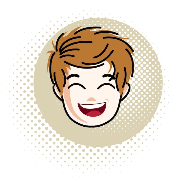 Cute boy face, human head. Vector redhead character, positive toddler face features.