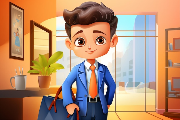 Vector cute boy in formal blue tie