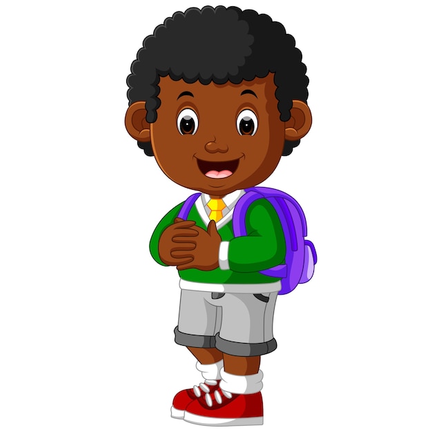 cute boy go to school cartoon