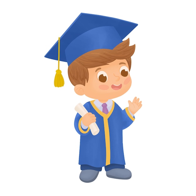 Cute boy graduate holding diploma in hand