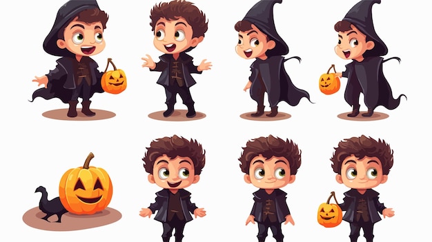 Cute Boy in Halloween Costume Clipart Vector Isolated Illustration