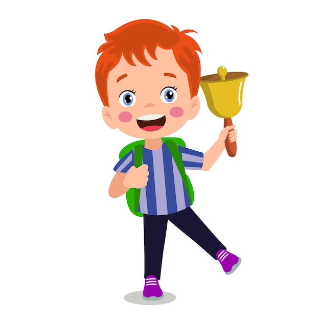 Cute boy holding school bell