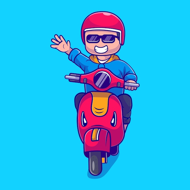 Cute boy illustration riding scooter suitable for mascot sticker and tshirt design