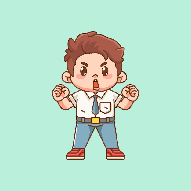 Cute boy Indonesian senior high school cheer shout kawaii chibi character mascot illustration