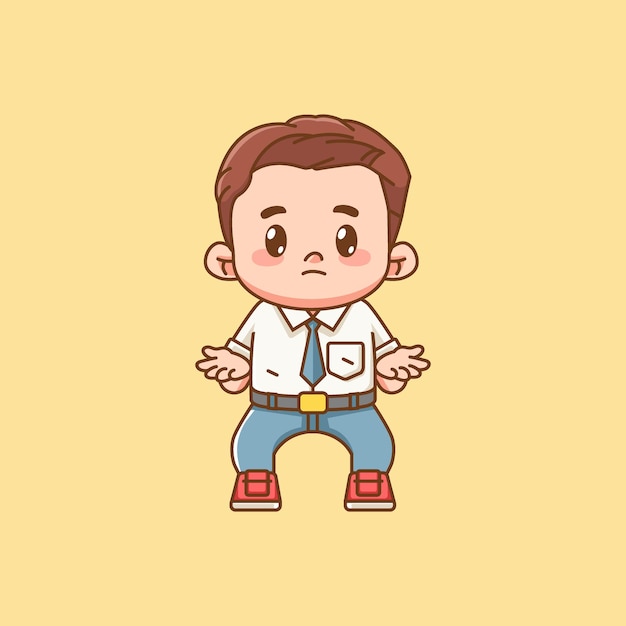 Cute boy Indonesian senior high school confused kawaii chibi character mascot illustration