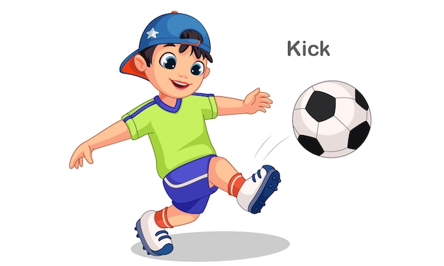 Cute Boy Kicking Soccer Ball Illustration