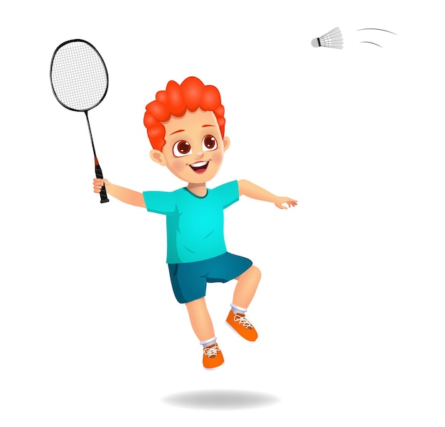 Cute boy kid playing badminton