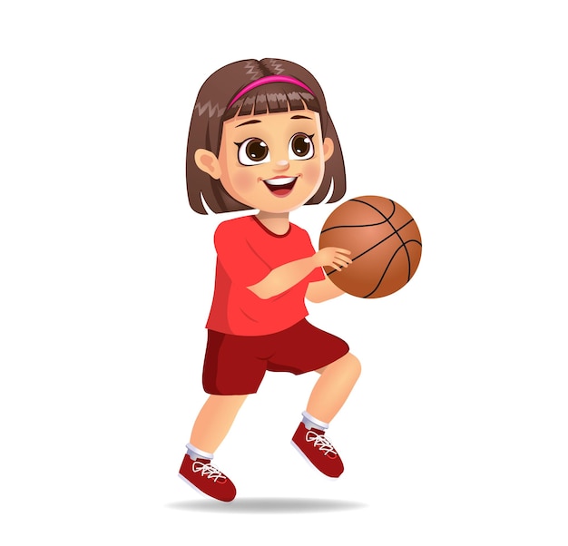 Cute boy kid playing basketball