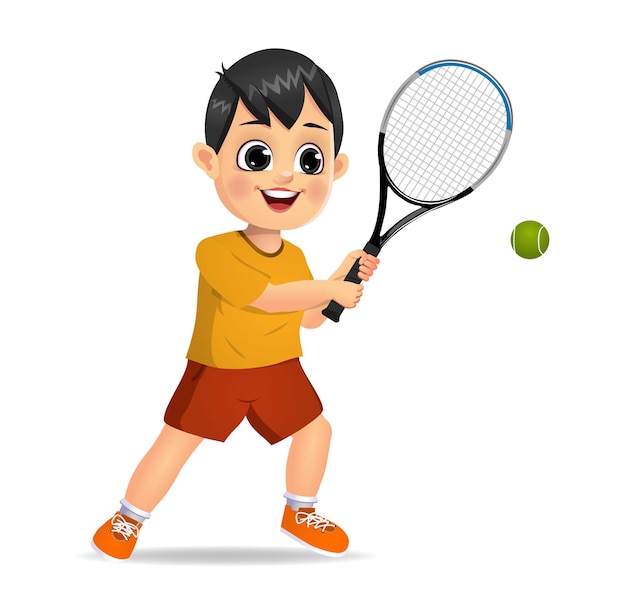 Cute boy kid playing tennis