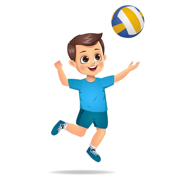 Cute boy kid playing volleyball