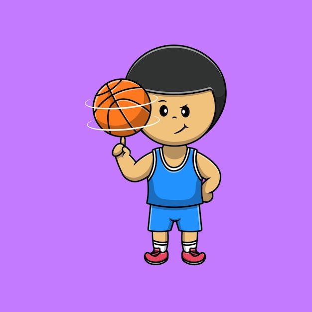 Cute Boy Playing Basket Ball Cartoon Vector Icons Illustration