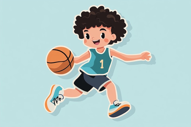 Vector cute boy playing basketball cartoon