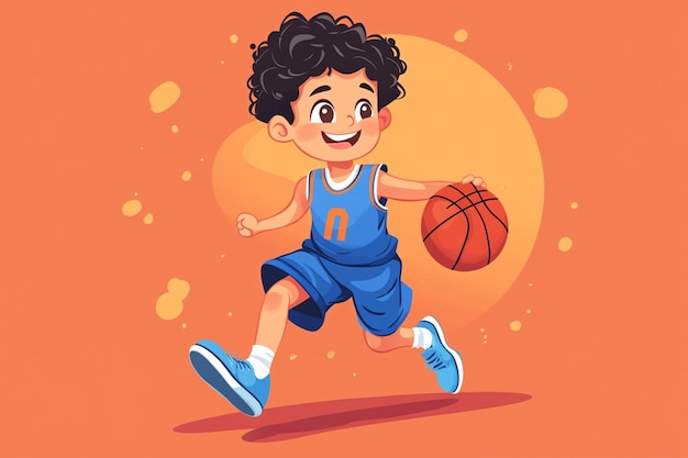 Cute Boy Playing Basketball Cartoon