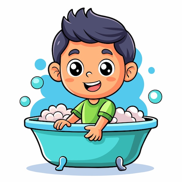 Cute Boy Playing in FoamFilled Bathtub