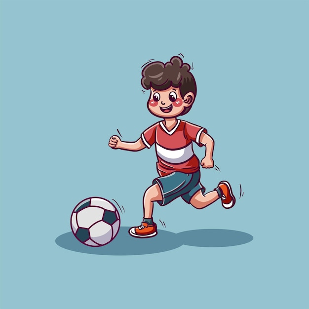 Cute boy playing football cartoon character