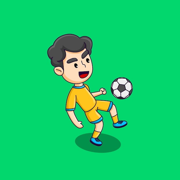 Cute boy playing soccer happy boy kicking the ball cartoon vector illustration