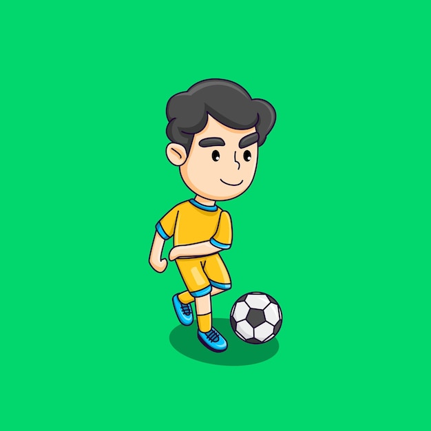 Cute boy playing soccer happy boy kicking the ball cartoon vector illustration