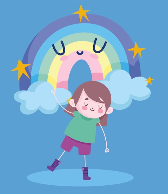 Cute boy and rainbow