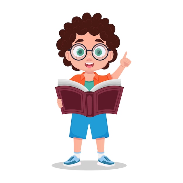 Cute boy reading a book Vector illustration