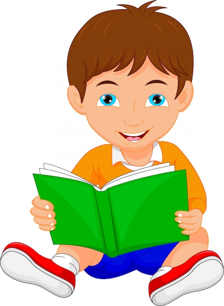 cute boy reading book