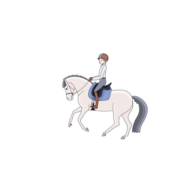 Vector cute boy riding a grey pony