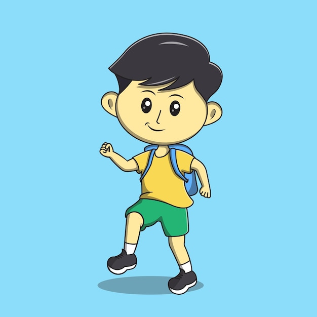 Cute boy student wearing backpack cartoon illustration