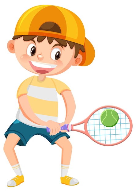 Cute boy tennis player cartoon