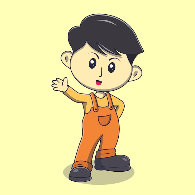 Cute boy waving hand cartoon illustration