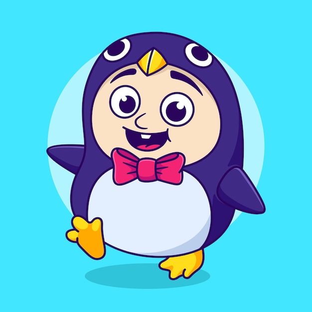 Vector cute boy wearing penguin costume