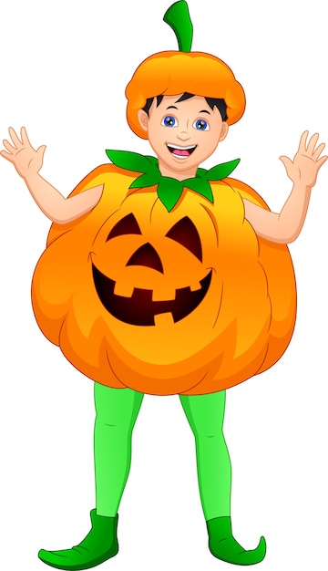 Vector cute boy wearing a pumpkin costume