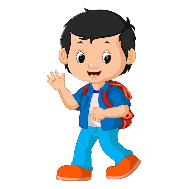 cute boy with backpack cartoon