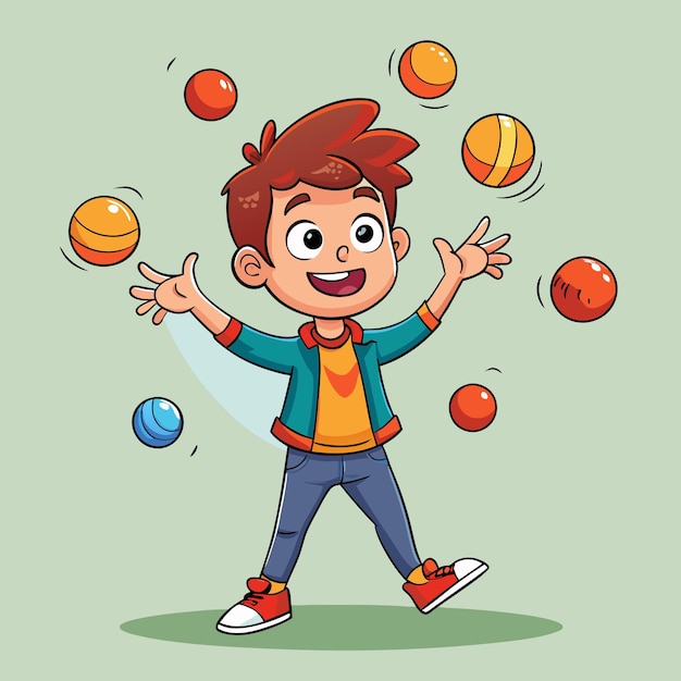 Cute Boy with Juggling Skills Vector Art