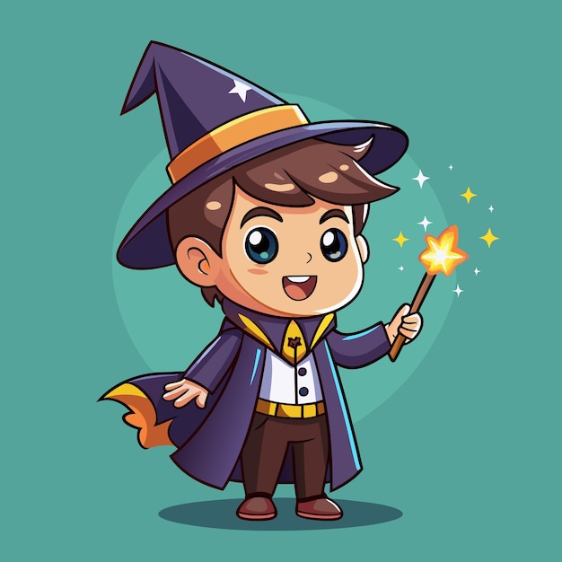 Vector cute boy wizard cartoon vector illustration