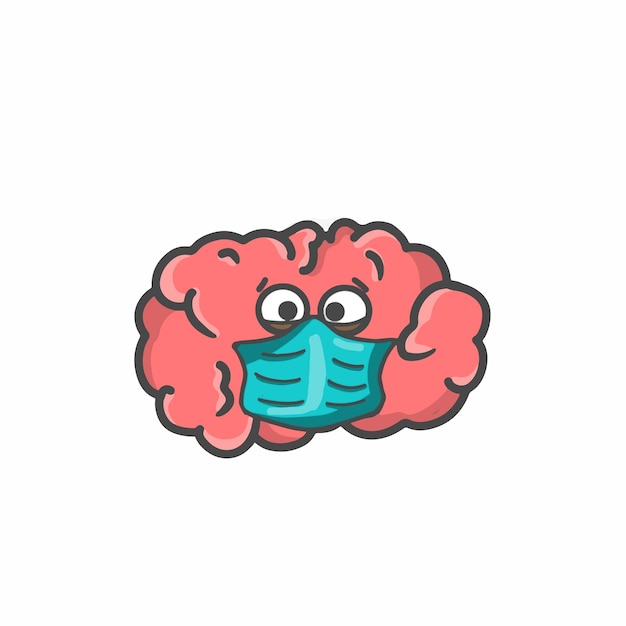 Cute Brain Character Flat Cartoon Vector Template Design Illustration