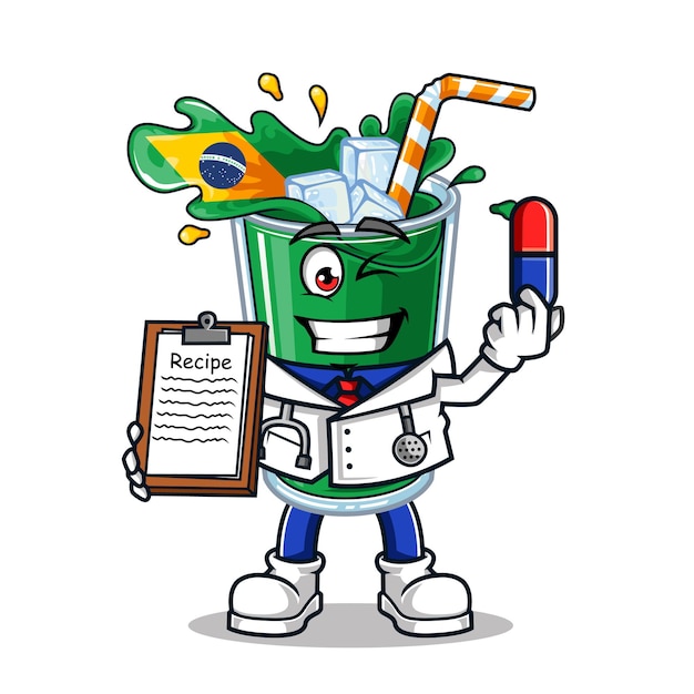 Cute Brazil drink flag doctor vector mascot illustration