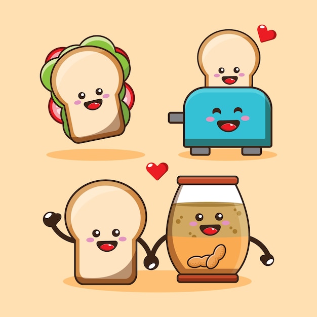 cute bread mascot   design set