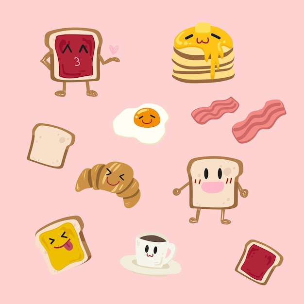 Cute breakfast vector set.